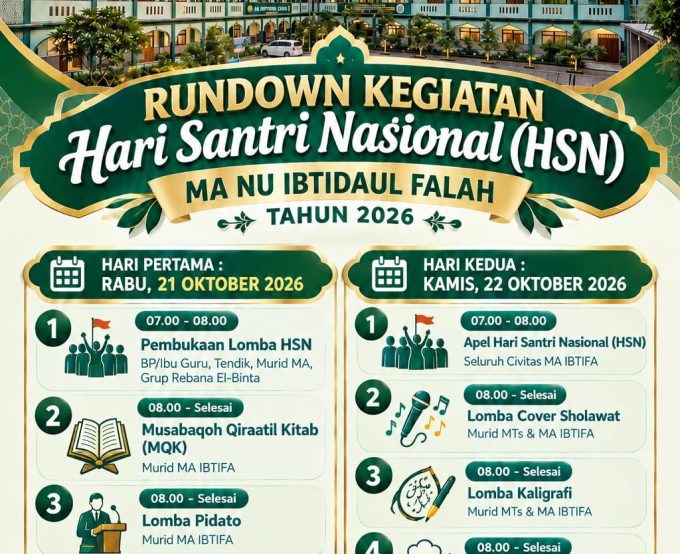 Rundown Rangkaian Kegiatan Peringatan Hari Santri Nasional 2026 di MA NU Ibtidaul Falah